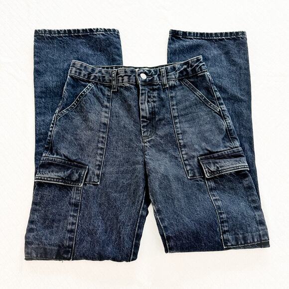 Zara Dark Blue Wash Carpenter Cargo Zip Fly Denim Jeans Indigo Wash Size 04 - Picture 4 of 6